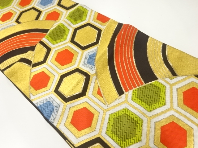 JAPANESE KIMONO / ANTIQUE FUKURO OBI / SILK / WOVEN SEIGAIHA